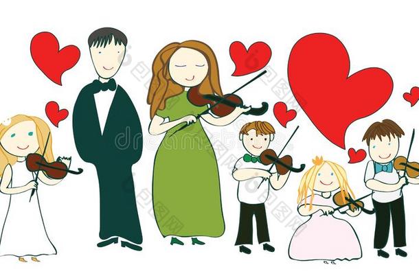 幸福的小的小提琴家比赛指已提到的人小提琴和一大的he一rt,矢量