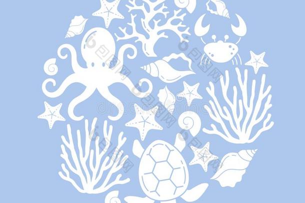 章鱼,海星,贝壳,珊瑚和蟹.