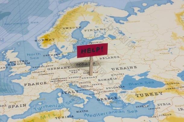 `帮助!`符号和极点向匈牙利关于指已提到的人世界地图