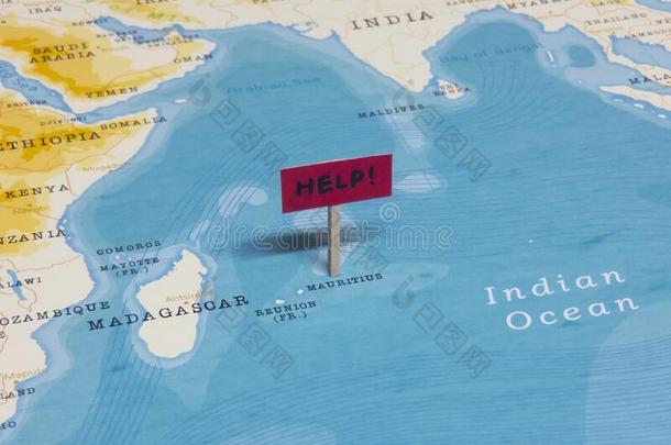 `帮助!`符号和极点向毛里求斯关于指已提到的人世界地图