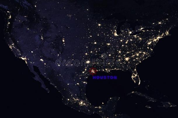 高的决心地图作品关于美利坚合众国在夜准确地找出或描述Houston休斯顿