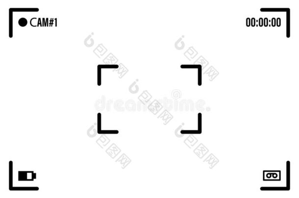照相机屏幕和白色的框架,轮廓和电池象征.Camc