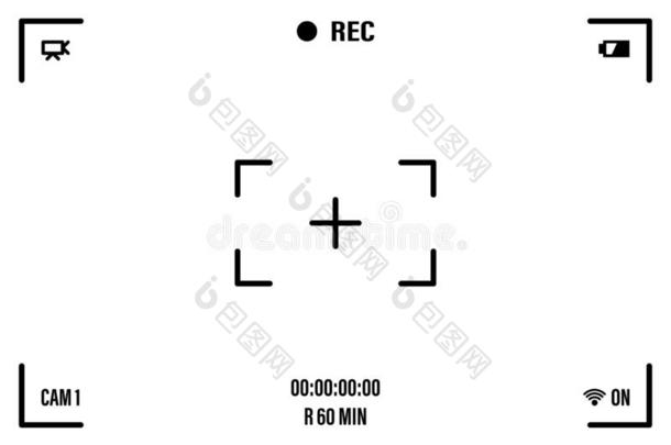 照相机屏幕和白色的框架,轮廓和电池象征.Camc