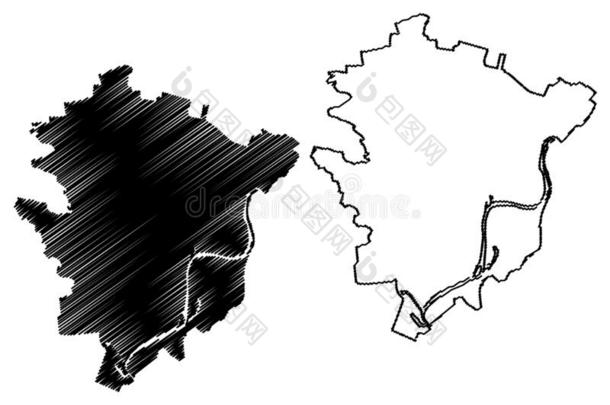 切尔尼希夫城市乌克兰地图矢量说明,潦草地书写草图