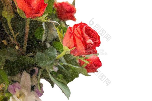 抽象的三角形线条花束关于玫瑰隔离的向白色的后面