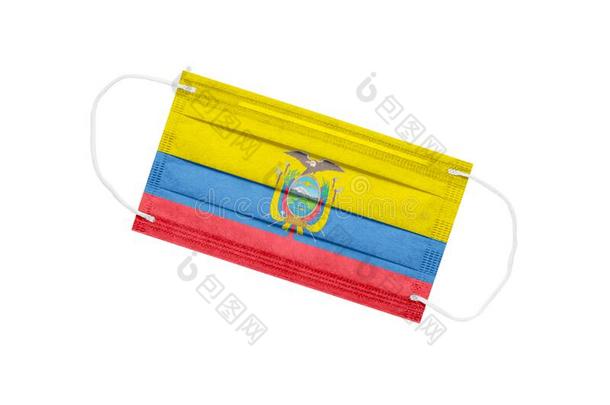 医学的面具和旗关于厄瓜多尔隔离的向一白色的b一ckground