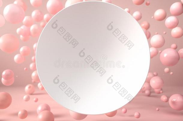 白色的空白的圆形的<strong>盘子</strong>或框架和越过粉红色的杂乱和泡
