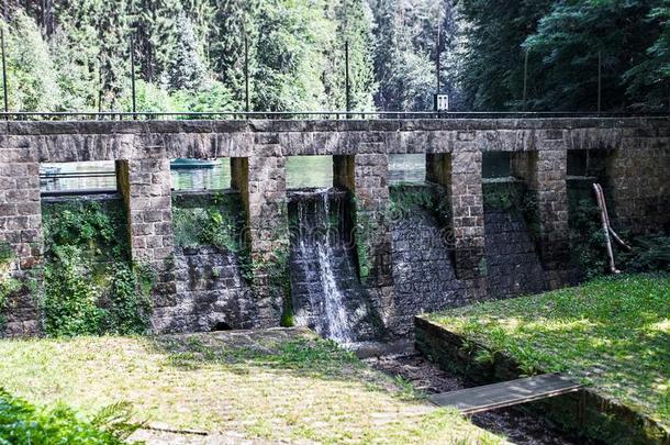 砂岩水坝墙在指已提到的人湖在安塞莱斯采用R在hen采用撒克逊人switc转换