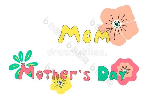 妈妈和母亲一天字体标签.文本和花.矢量