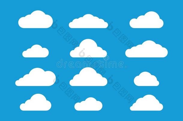 平的云设计向蓝色背景,Ic向云s矢量放置,Greece希腊