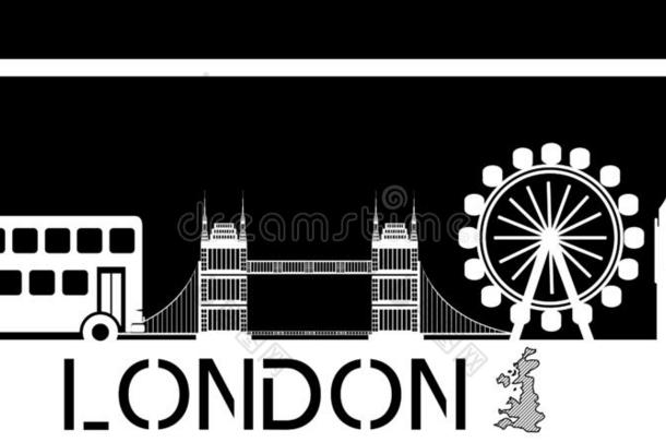 伦敦明信片和白色的陆标向一Bl一ckb一ckground