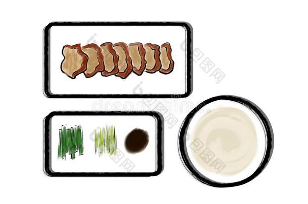 油绘画水彩手-描画的快餐美食家烤鸭子,英语字母表的第7个字母
