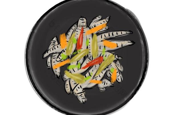 油绘画水彩手-描画的快餐美食家鸡爪