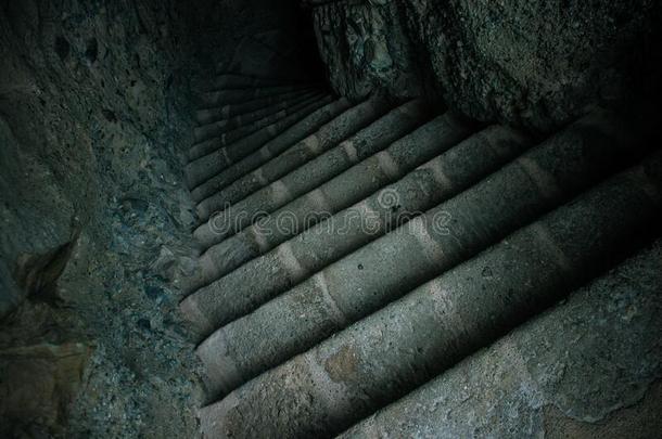 石头楼梯小路道路关于中古的寒冷的地牢监狱洞穴perspective<strong>透视</strong>