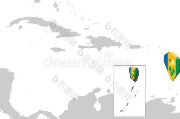位置地图圣人般的人文森特和指已提到的人格林纳丁斯群岛向地图中央的anglemeasuringequipment测角设备