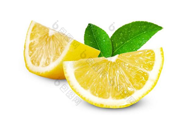 柠檬和叶子隔离的向白色的背景