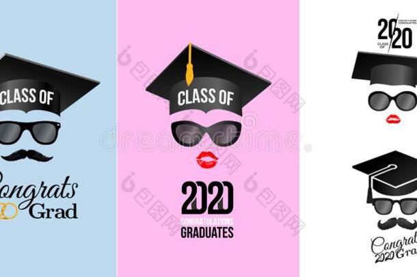 放置关于祝贺毕业生班关于2020徽章.凸版印刷术