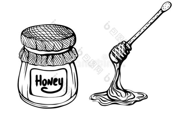 一n.大罐关于蜂蜜和一蜂蜜粘贴.蜜蜂蜂蜜.矢量illustr一tion