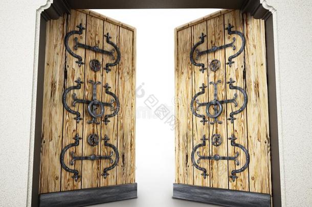 一半的敞开的优美地花式字体的老的木制的门.3英语字母表中的第四个字母说明