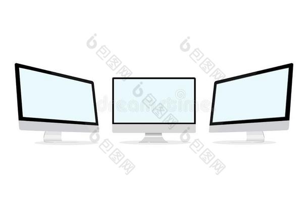 矢量num.三计算机显示屏和白色的展览向白色的后面