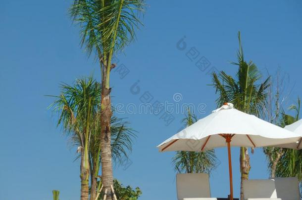无<strong>人居</strong>住的海滩,白色的沙,太阳年轻人,太阳伞