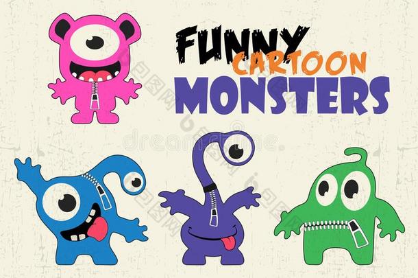 有趣的漫画富有色彩的怪物.怪物和情感.面部的