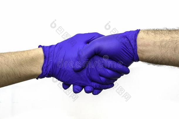 握手关于两个手采用保护的卫生的外科的拳击手套采用