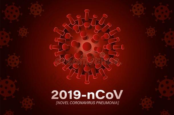 2019ncov小说日冕形病毒和肺炎采用前面关于红色的后面