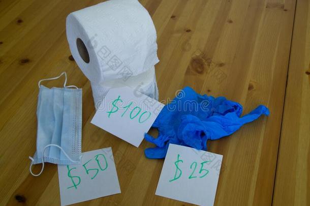 日冕形病毒放置-面具,拳击手套,洗手间纸