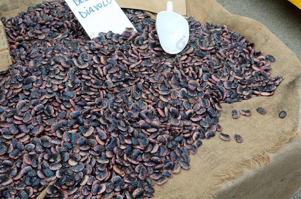 特殊的干燥的豆为卖和指已提到的人标签和意大利人文本whiteiron白铁
