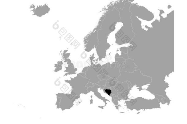 黑的地图关于<strong>波斯尼亚</strong>和黑塞哥维那向灰色欧洲地图