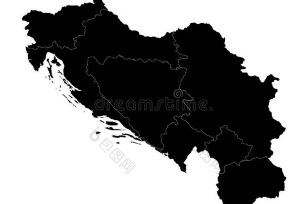 黑的地图关于以前的南斯拉夫国家向白色的背景