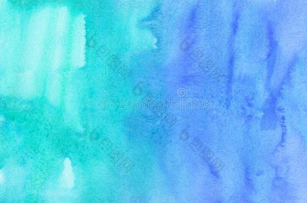 水彩光蓝色和绿松石梯度背景绘画