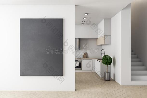 现代的厨房工作室内特和空白的黑的横幅