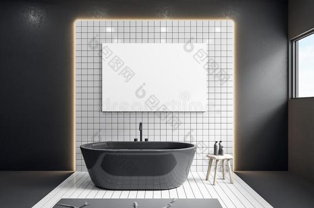 现代的浴室和空白的海报向墙