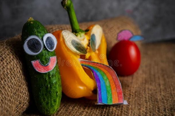 有趣的蔬菜和有趣的面容.蔬菜字符.