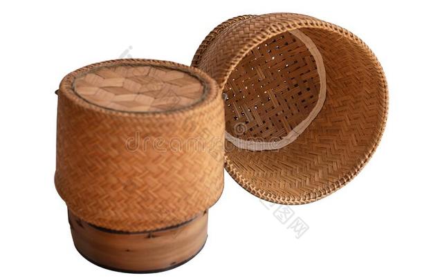 稻盒使从竹子为冒热气的黏的稻和帕金