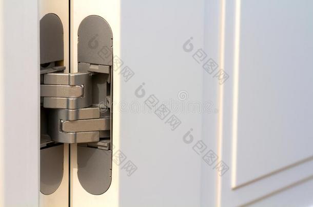 新的现代的金属门铰链向白色的木制的门s
