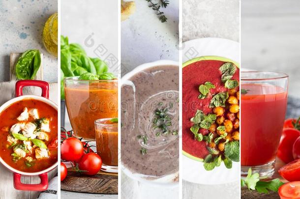 食物拼贴画展映不同的方式关于红色的汤