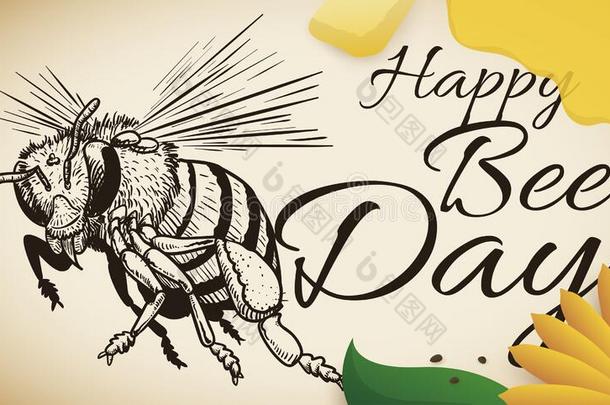 <strong>蜜蜂</strong>绘画,纸卷,种子,花和蜂蜜为<strong>蜜蜂</strong>一天,<strong>矢量</strong>Israel以色列