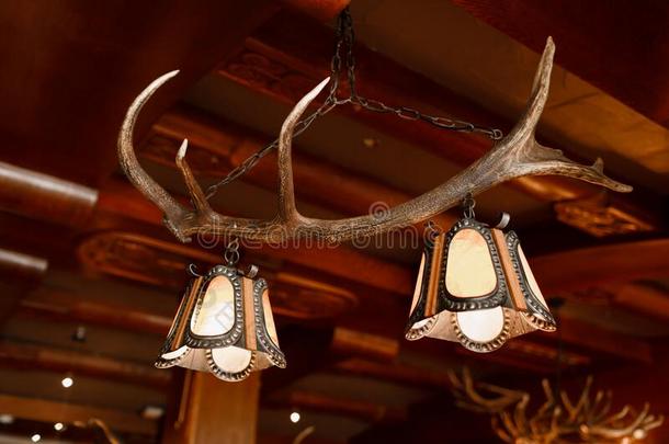 关在上面关于不常见的枝形吊灯使关于鹿角或鹿角hand手