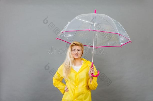 幸福的女人使人疲乏的雨衣佃户租种的土地<strong>透明</strong>的<strong>雨伞</strong>