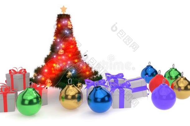 圣诞节树,圣诞节杂乱和赠品包装,3英语字母表中的第四个字母ren英语字母表中的第四个字母er