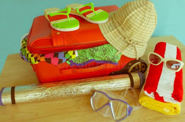 手提箱和用品为开销夏假期.期待