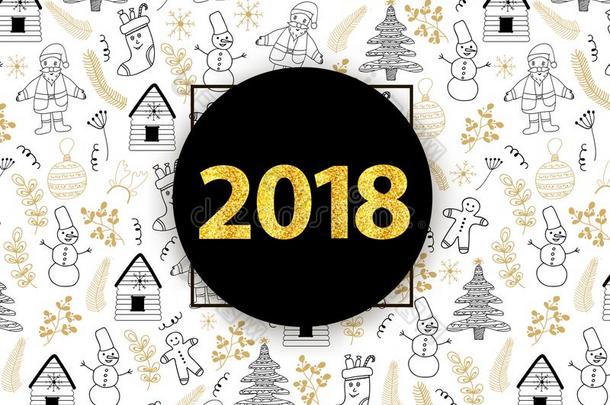 新的年和圣诞节横幅,海报.金数码2018.