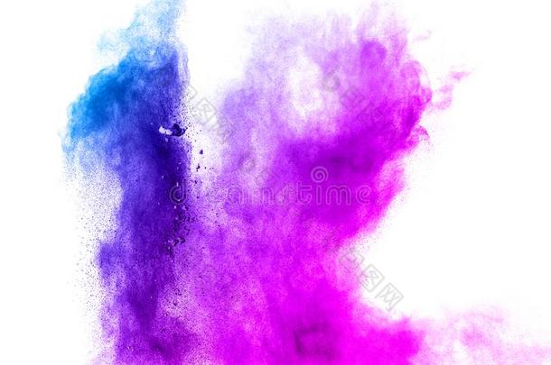 <strong>蓝</strong>色-紫色的颜色粉爆炸云隔离的向白色的后面