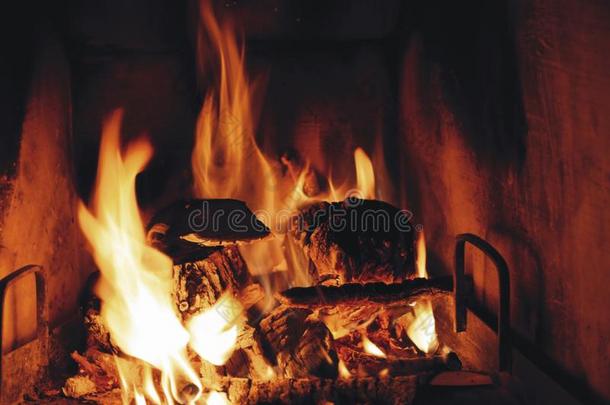 关在上面关于燃烧的木柴采用指已提到的人壁炉.
