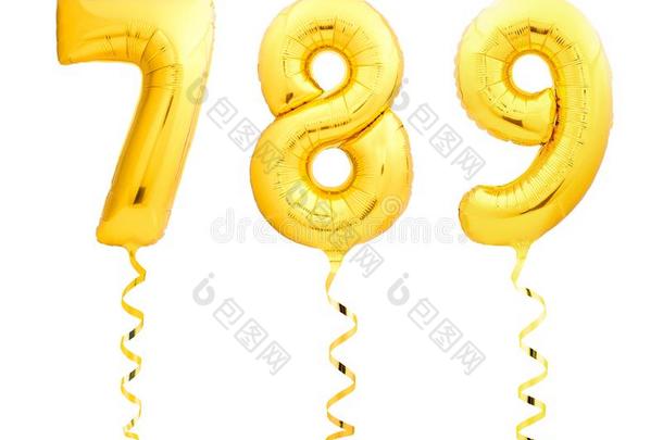 金色的算术7,8,9使关于需充气的气球和金色的英语字母表的第18个字母