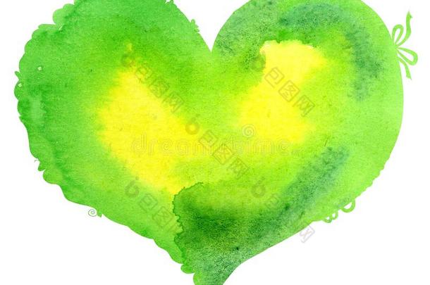 水彩光绿色的心和一l一ce边