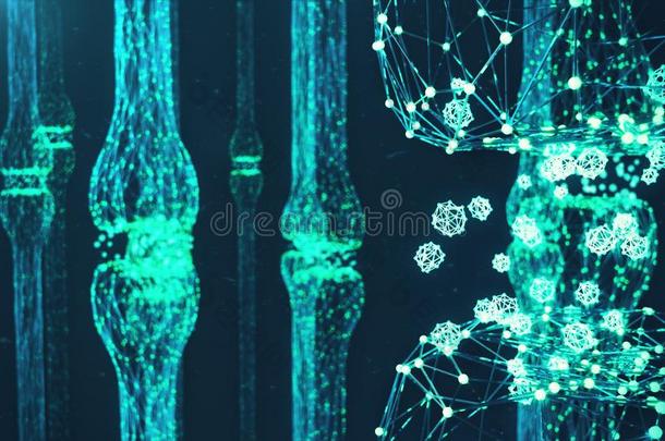 蓝色灼热的突触.人造的神经元采用观念关于人造的
